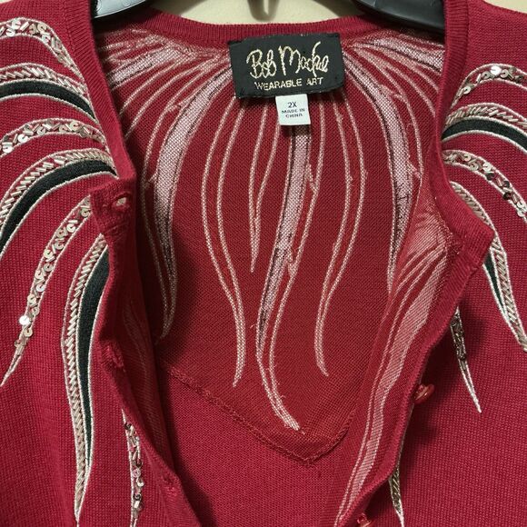 Vtg Bob Mackie Wearable Art Women’s Knit Cardigan 2X Red Christmas Sweater - Picture 5 of 5